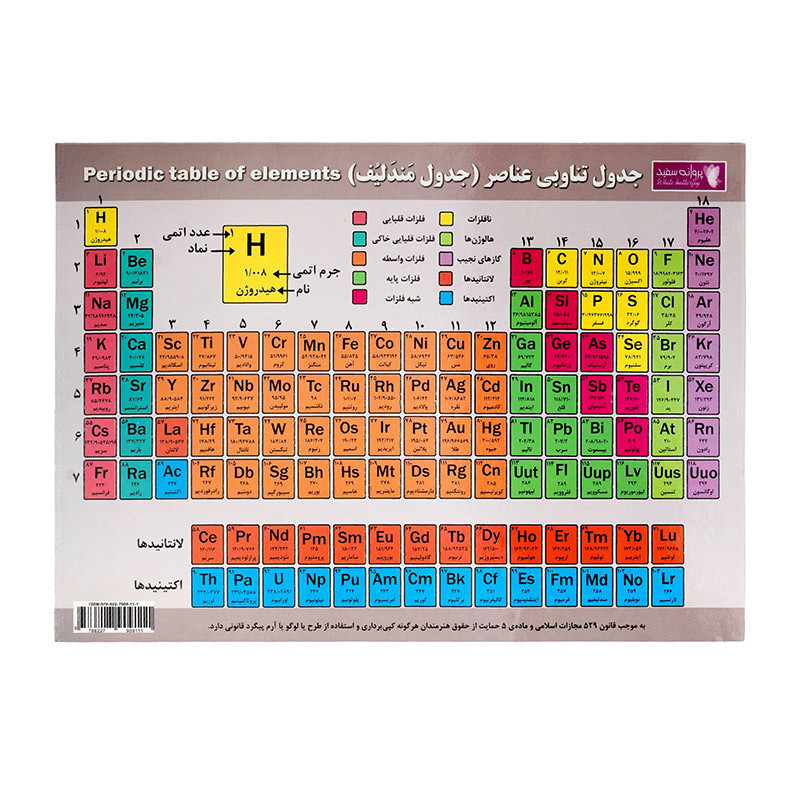 جدول آموزشی پروانه سفید ورقی مندلیف A4