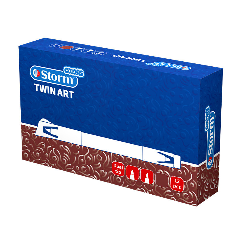 ماژیک اکرولیک استورم دو سر (TWIN ART) قهوه‌ای 12 عددی HL-348204