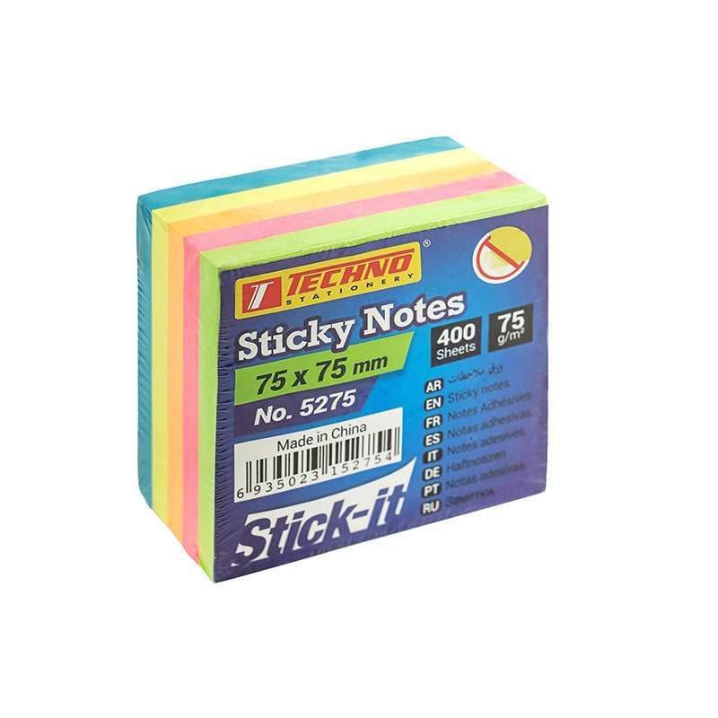 یادداشت تکنو 75*75 رنگی 400 برگ 6 عددی 5275